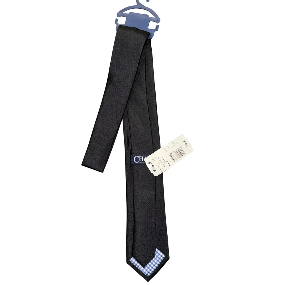 Chaps Boys Solid Black Necktie Gingham Lining Formal‎ Wedding School Suit NWT